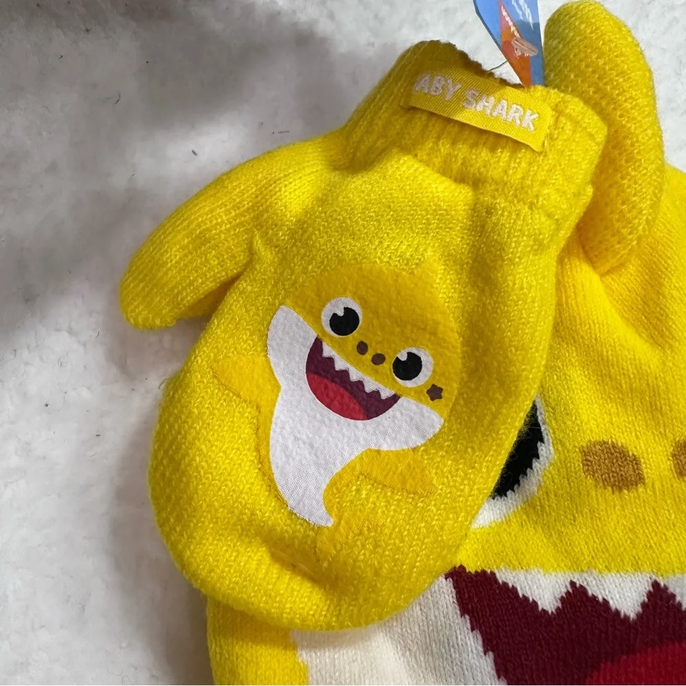 Yellow Baby Shark Hat and Mittens Set